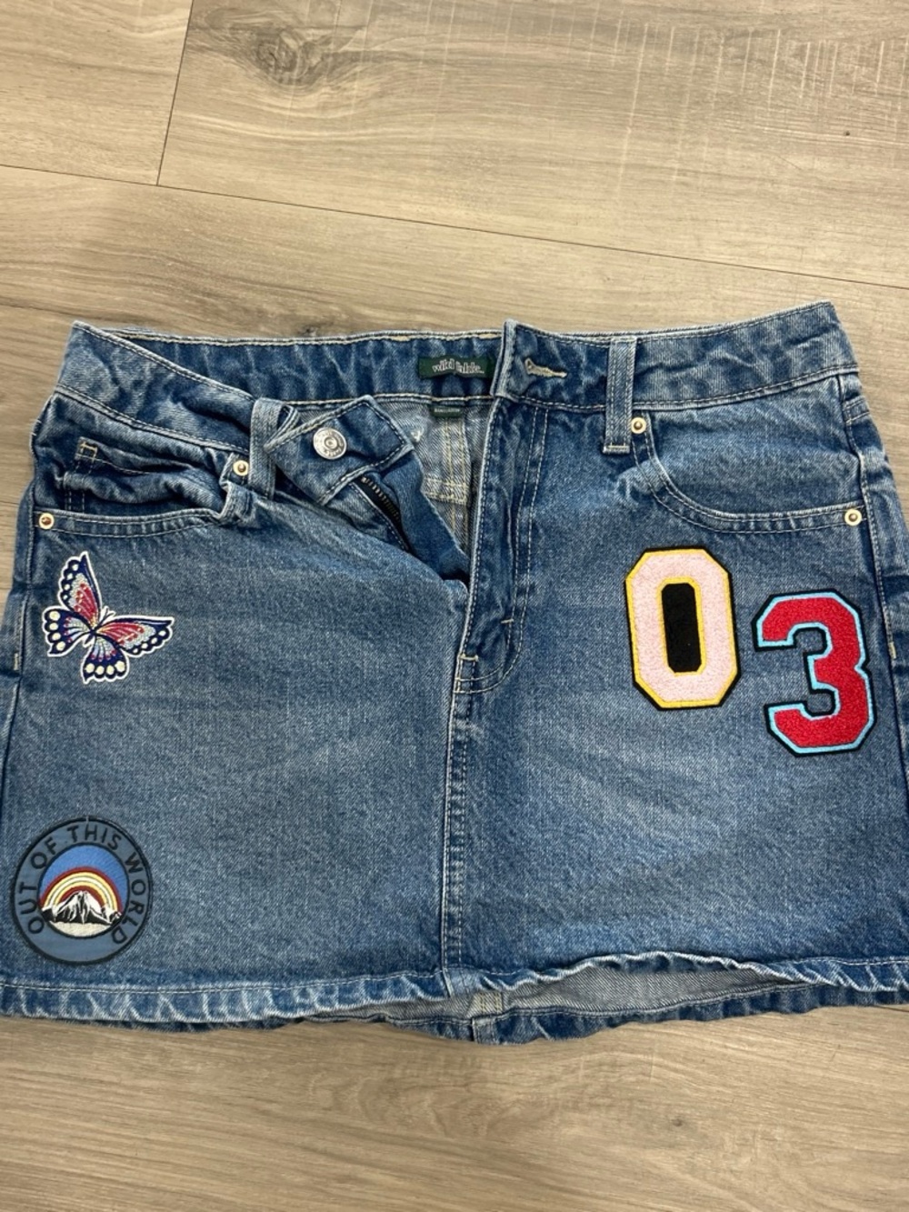 Denim Mini Skirt with Patch Details - Blue